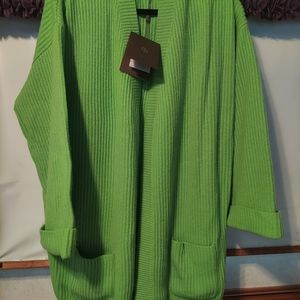 100% Cashmere Ribbed Cardigan With Pockets Size Large